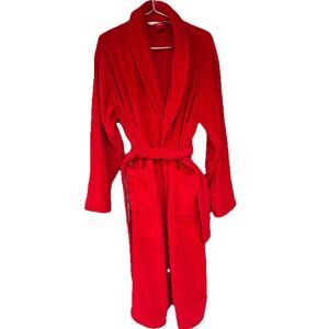 Vtg Victoria's Secret VS Red 100% cotton terry cloth robe pocket belt M/L Y2K